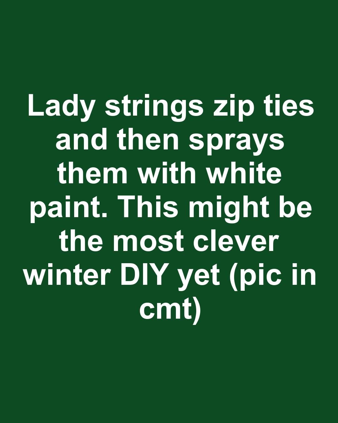 Lady strings zip ties and then sprays them with white paint. This might ...