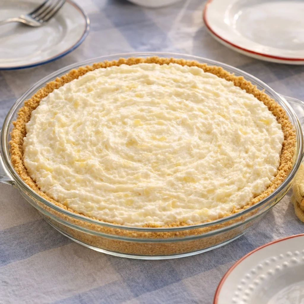 Pineapple fluff pie on a family dessert table