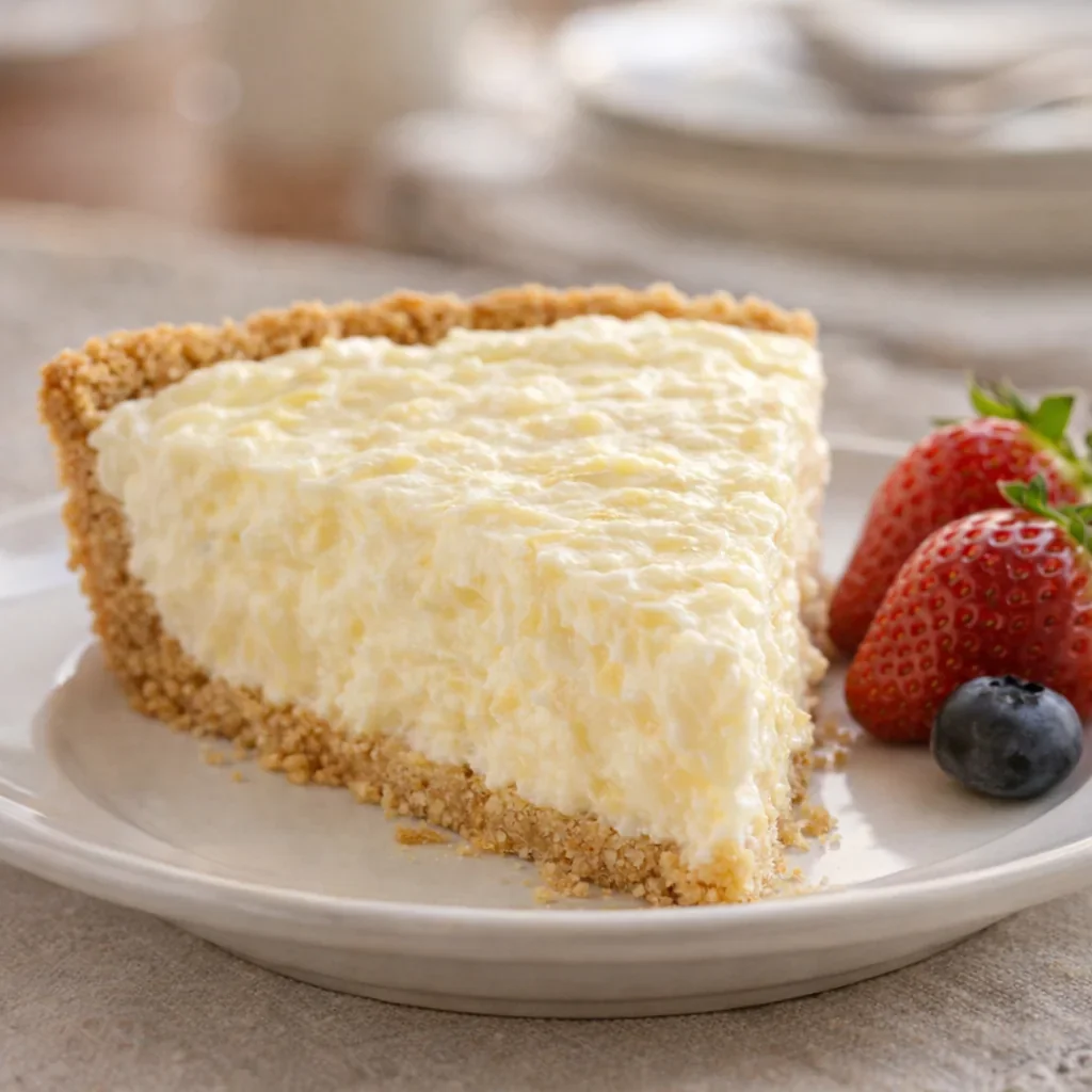Slice of pineapple fluff pie ready to serve